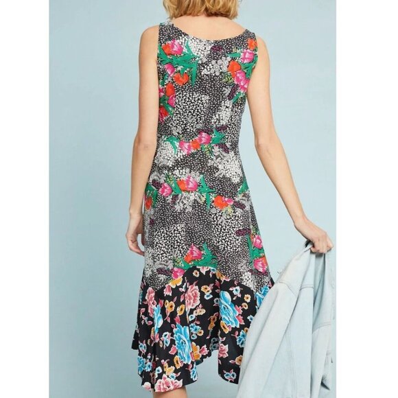 Anthropologie Floral Asymmetric Dress 2 Black Sleeveless V-Neck Lightweight - Picture 7 of 10